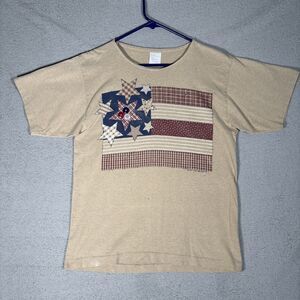 Vintage Melhart Designs T Shirt Women's Size M Tan American Flag Teacher Patriot